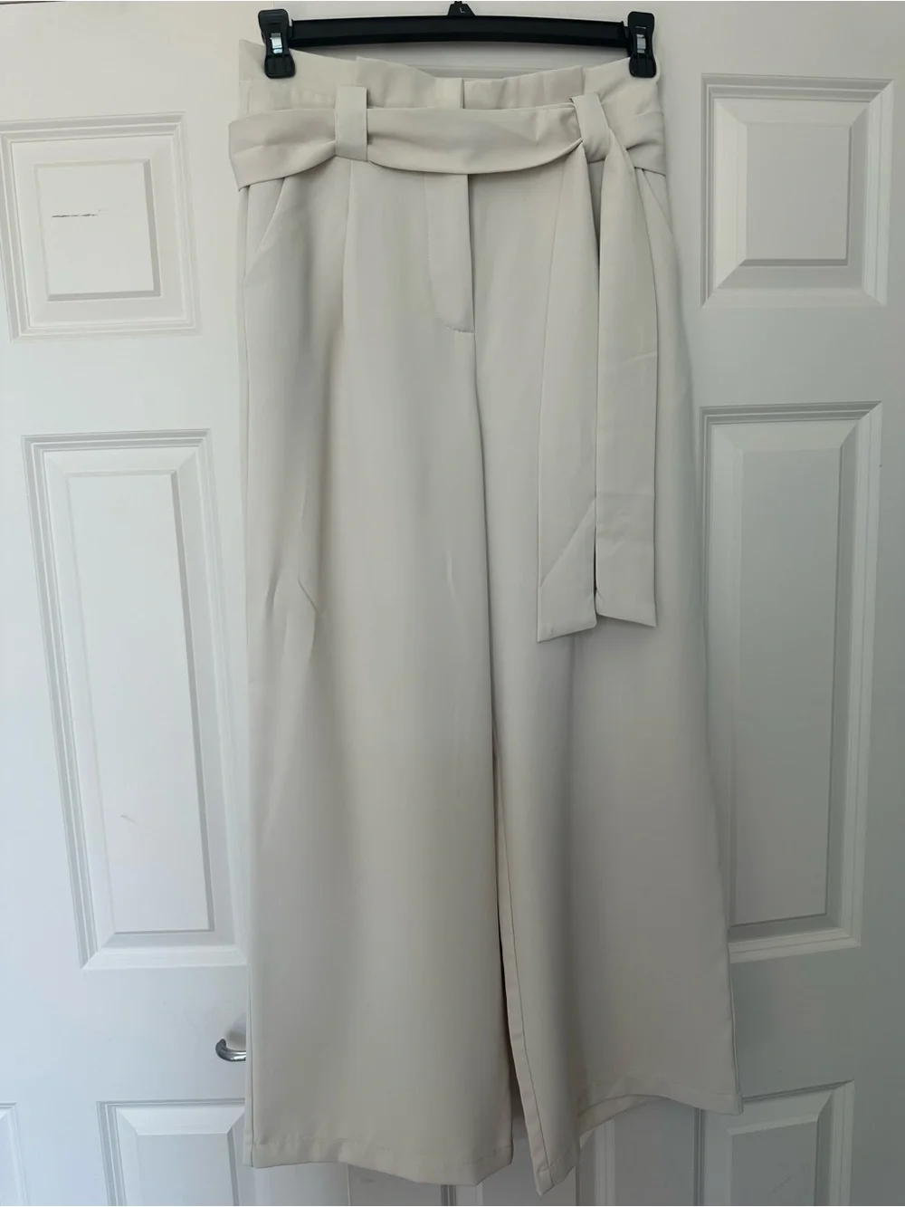 High-Rise Wide Leg Belted Pants - Cream